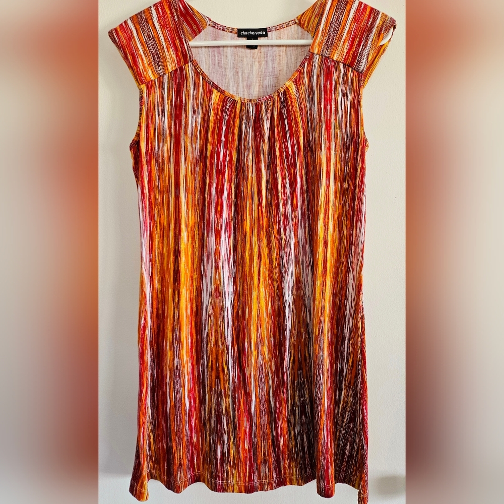 Ladies large sleeveless tunic or minidress orange multi Cha Cha Vente